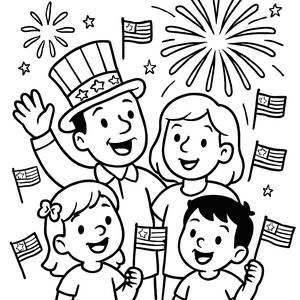 Frohe Familie Feuerwerks-Malvorlage