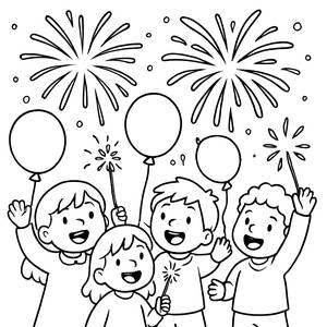 Fröhliche Feuerwerksseite zum Ausmalen