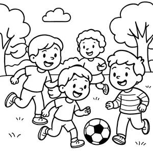 Pagina da Colorare di Amici che Giocano a Calcio