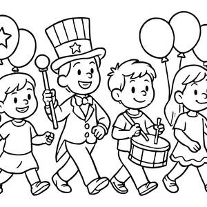 Joyful Independence Day Parade Coloring Page