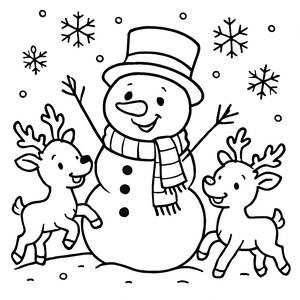 Pagina da Colorare di un Felice Pupazzo di Neve