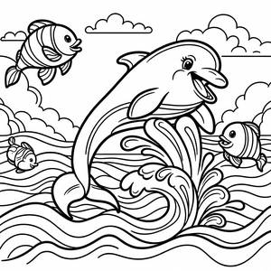 Раскраска с Прыгающим Дельфином