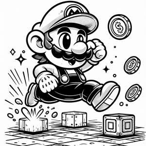 Раскраска Марио, Прыгающего Над Ящиком