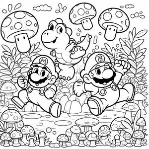 Malvorlage von springendem Mario, Luigi und Yoshi