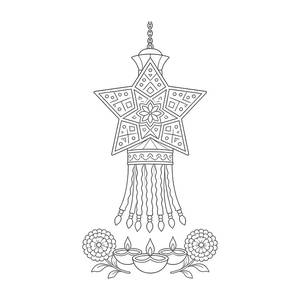 Diwali Akash Kandil Coloring Page: Star Paper Lantern