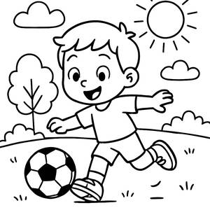 Kicken! Fröhliches Kind Fußball Malvorlage