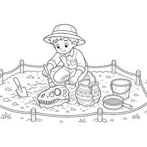 Child Archaeologist at a Dig Site Coloring Page