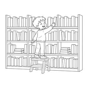 Kid Choosing a Book from the Shelves Coloring Page