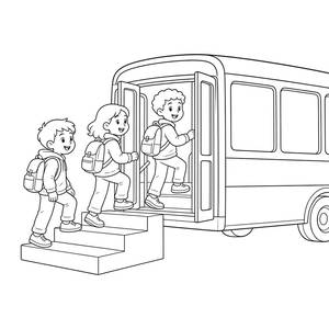 Kids Boarding the School Bus Coloring Page