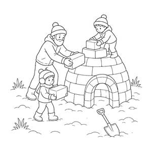 Kids Building an Igloo Coloring Page