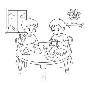 Kids Folding Origami Animals Coloring Page