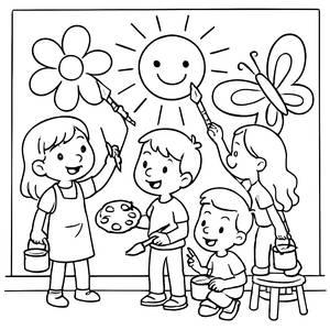 Kinder Malen ein Riesiges Wandbild - Kostenlose Ausmalseite
