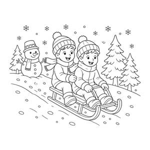 Wooden Sled Ride in the Snow Coloring Page