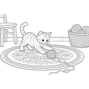 Kitten with Yarn Ball Coloring Page