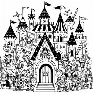 Page à Colorier : Chevaliers au Château