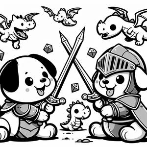 Ritter der Fantasie: Ausmalbild von Bluey und Bingo