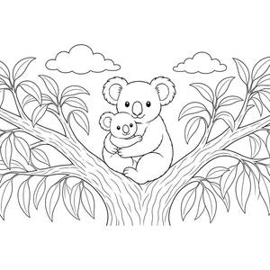Koala Hugging Its Baby Coloring Page