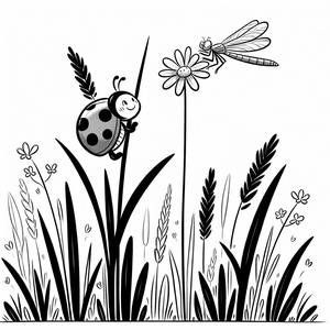 Page à Colorier Coccinelle et Libellule