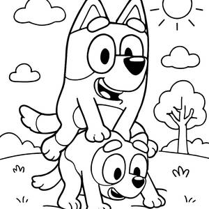 Diversión de Saltos con Bluey y Bingo - Página para Colorear Gratis