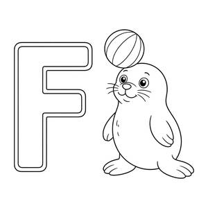 Раскраска с буквой F: F de foca (тюлень)
