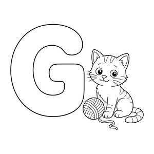 Раскраска с буквой G: G de gato (кот)