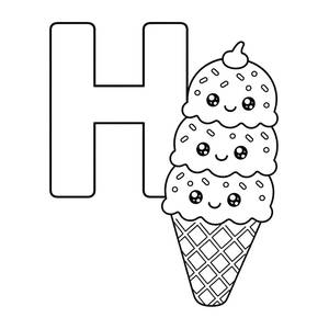 Раскраска с буквой H: H de helado (мороженое)