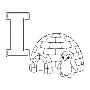 Раскраска с буквой I: I de iglú (иглу)