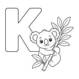Раскраска с буквой K: K de koala (коала)