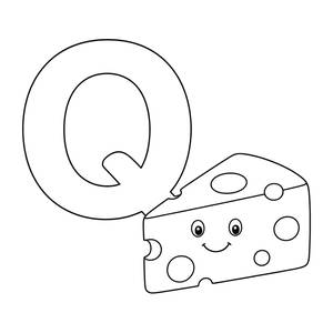 Ausmalbild Buchstabe Q: Q de queso (Käse)