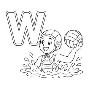 Ausmalbild Buchstabe W: W wie Wasserball