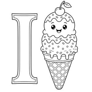 Letra I com um gelado: desenho para colorir