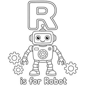 R is for Robot Coloring Page