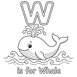 W is for Whale Coloring Page