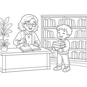 Librarian Stamping Library Books Coloring Page