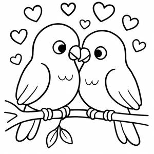 Ausmalbild von Liebesvögeln zum Valentinstag