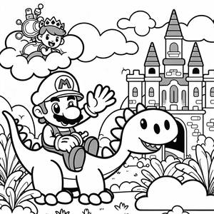 Раскраска: Луиджи на Йоши