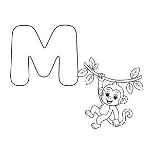 Letra M de macaco: desenho para colorir