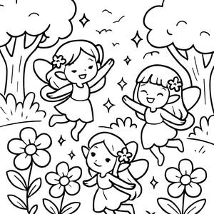 Magical Forest Fairies Coloring Page