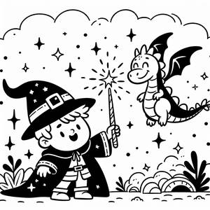 Página para Colorear de Mago y Dragón Mágico