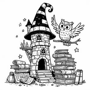 Página para Colorear la Torre Mágica del Mago
