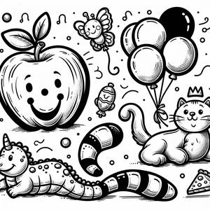 Majestic Apple Coloring Page with a Happy Worm