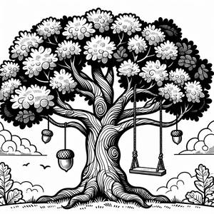 Pagina da Colorare di una Maestosa Quercia