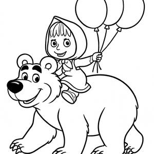 Página para Colorear de Masha y el Oso: ¡Diversión con Globos!
