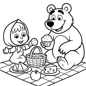 Masha and Bear Picnic Coloring Page
