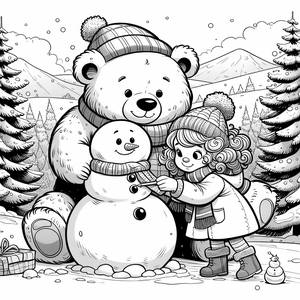 Page à Colorier Masha et l'Ours dans un Pays d'Hiver