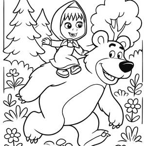 Masha and Bear's Adventure Coloring Page