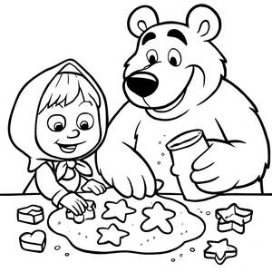 Página para Colorear de Masha y el Oso Haciendo Galletas
