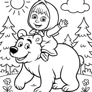 Masha and the Bear Coloring Page - Adventure in the Forest