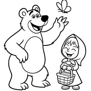 Masha and the Bear Coloring Page: Bear Chasing a Butterfly