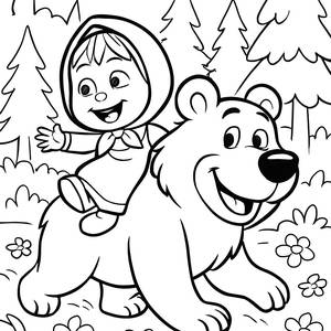 Página para Colorear de Masha y el Oso: Diversión en el Bosque